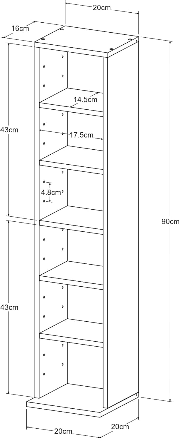 [en.casa] CD Regal Tynset DVD Regal mit 6 Ablagefächern CD Aufbewahrung 90 x 20 x 20 cm Standregal h