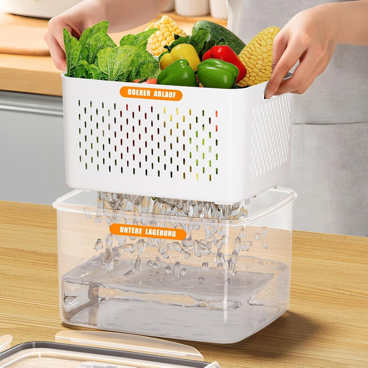 4er Pack Kühlschrank Organizer – Gemüse Aufbewahrung & Organisation, stapelbar mit Sieb, Deckel und