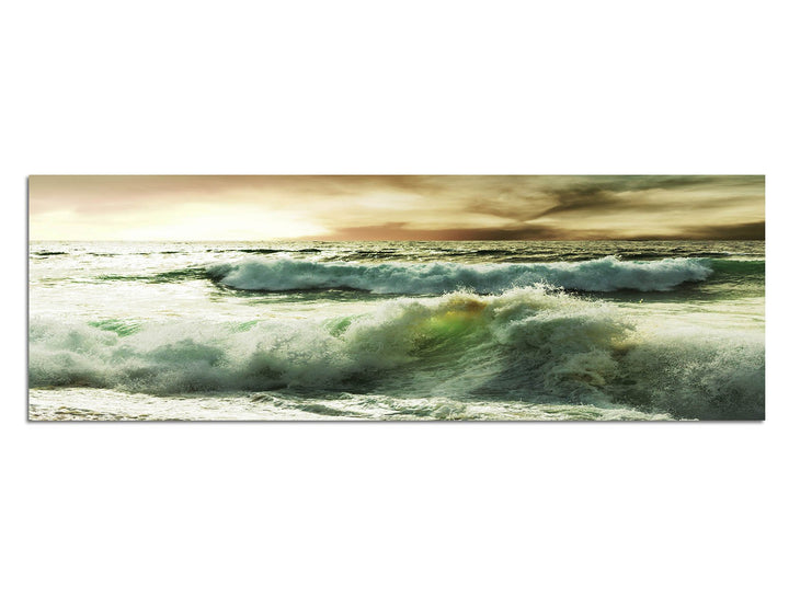 Paul Sinus Art Panoramabild auf Leinwand und Keilrahmen 150x50cm Meer Strand Wellen Wolkenhimmel Stu