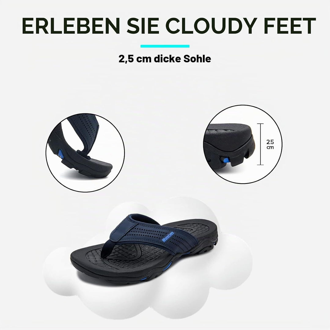 WateLves Herren Flip Flops Zehentrenner Leder mit Arch Support Sandalen Weich Leder Stoff Badelatsch