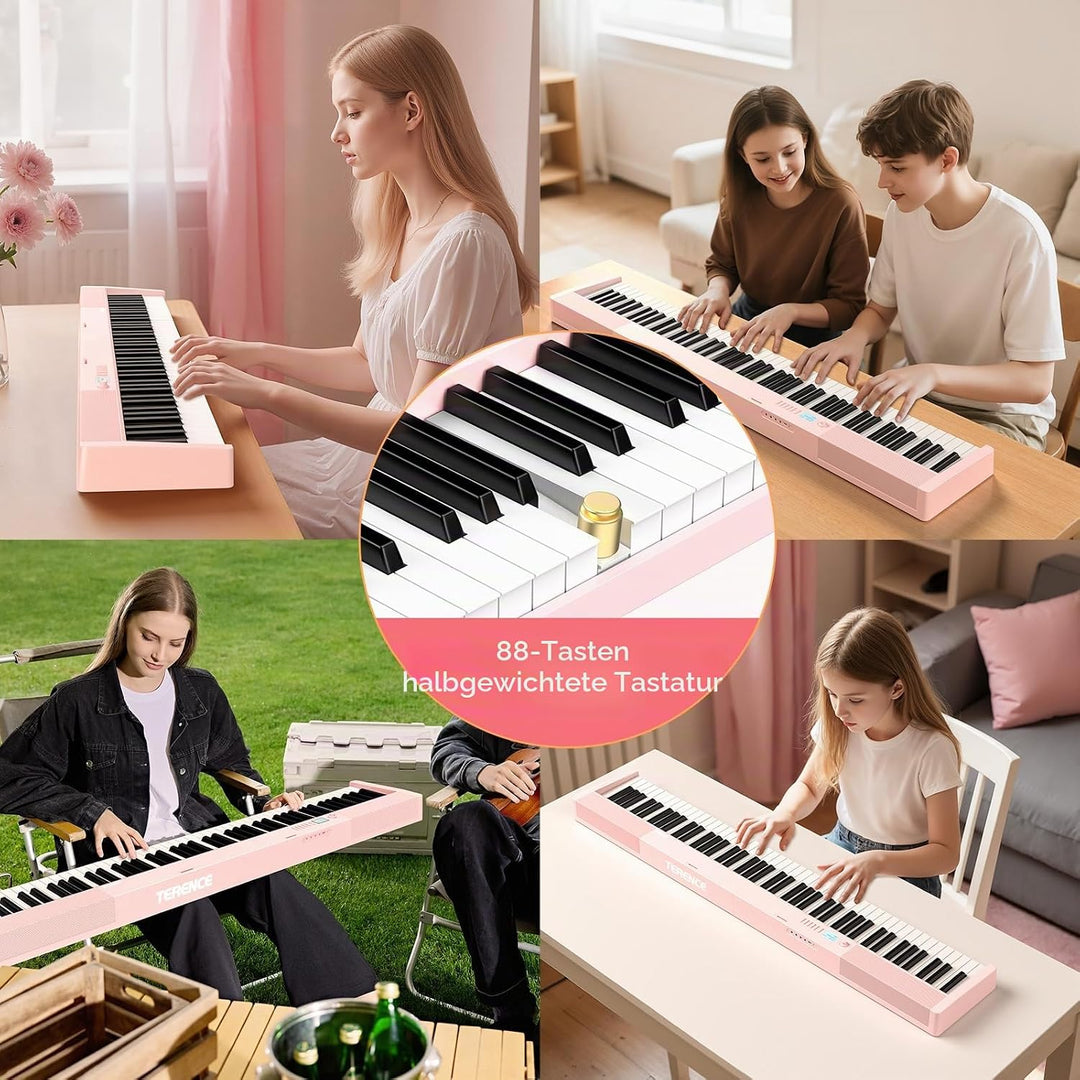TERENCE Digitalpiano, Musikinstrument für Erwachsene, mit 88 gewichteten Tasten, 1800 mAh Akku, 2 x