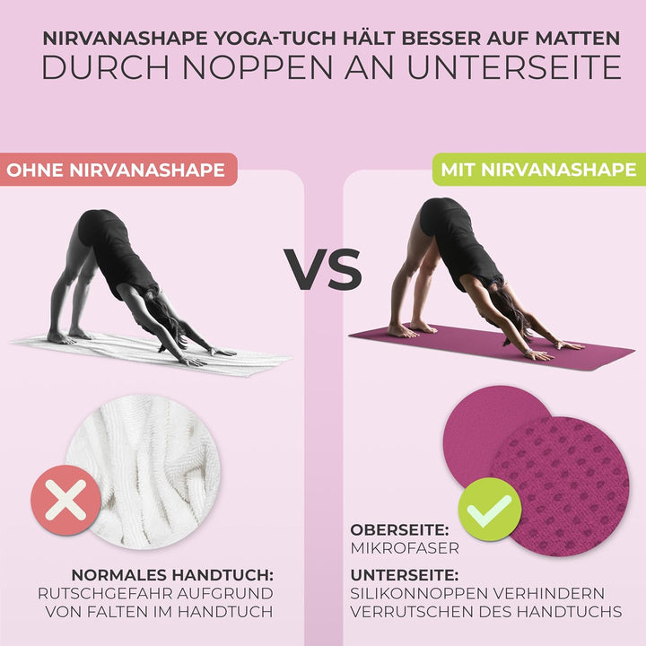NirvanaShape Yoga Handtuch rutschfest | Hot Yoga Towel mit Antirutsch-Noppen | hygienische Yogatuch-