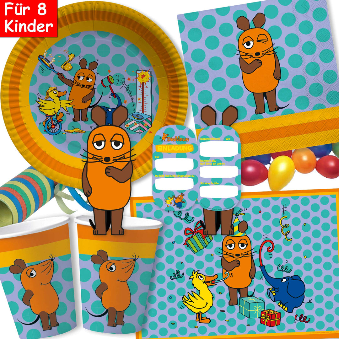104-tlg Party-Set * DIE SENDUNG MIT DER MAUS * für Kindergeburtstag mit Teller + Becher + Servietten