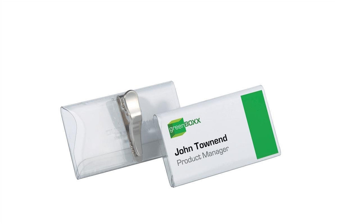 Durable Namensschild (mit Krokoklemme, 40 x 75 mm) Packung à 25 Stück, transparent, 811019 40 x 75 m