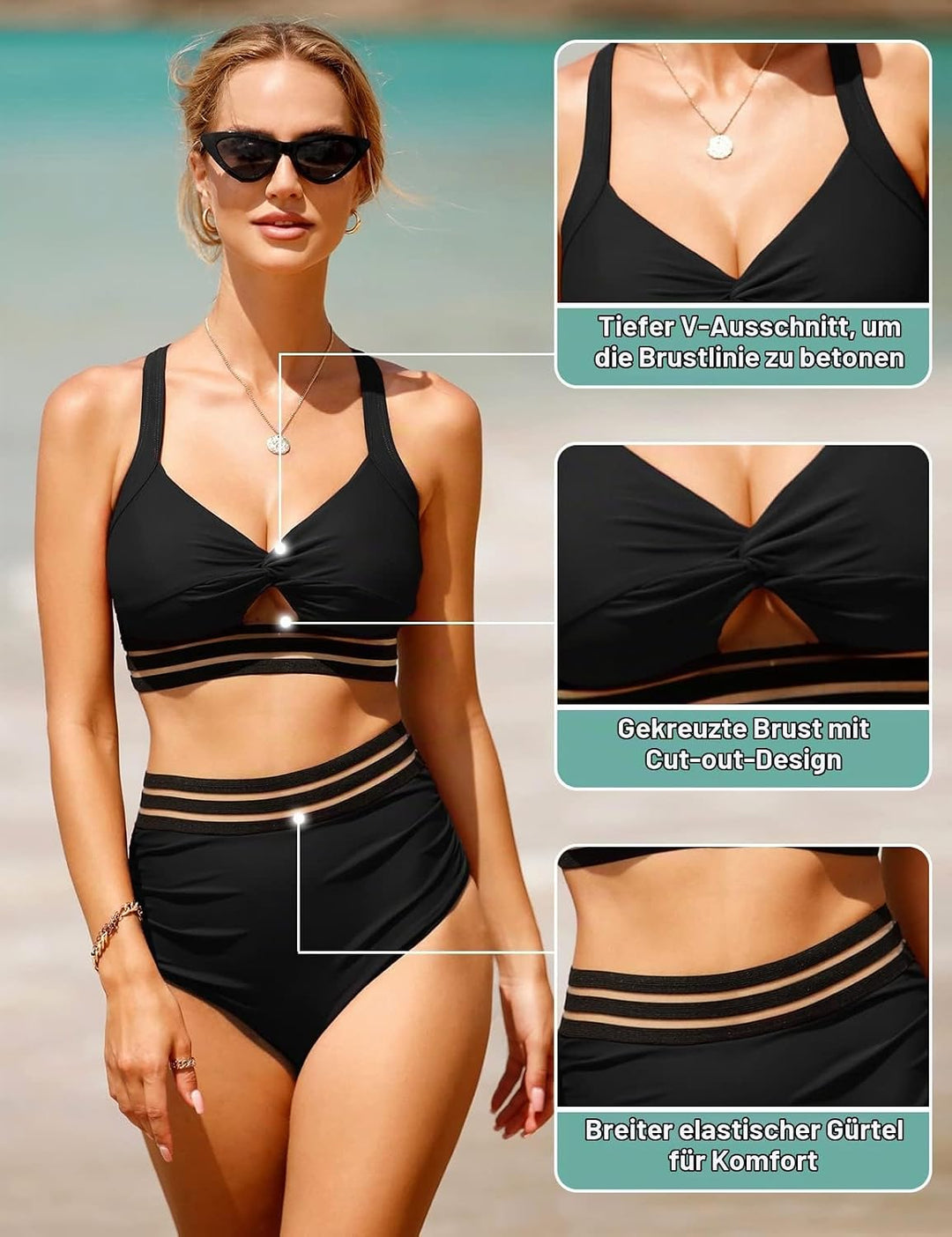 UMIPUBO Bikini Damen Bauchweg, High Waist Push Up Bikini Sets Zurück kreuzen Grosse Brüste Bademode