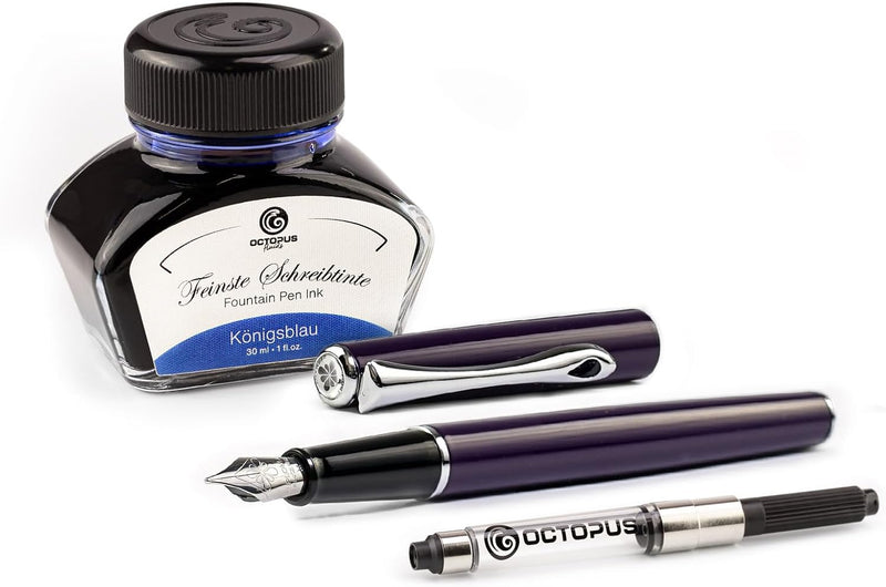 Diplomat Traveller Deep Purple Füllhalter-Set, Füllhalter aus Metall im Set mit Schreibtinte und Kon