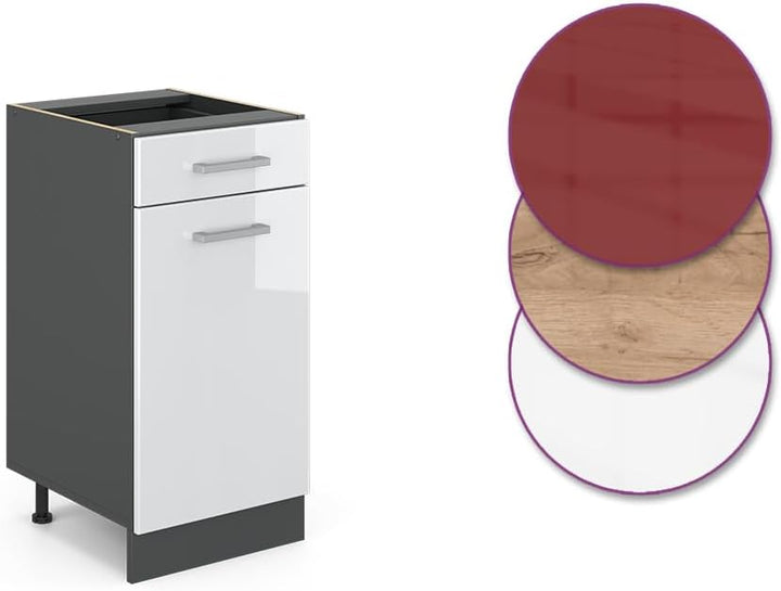 Vicco Küchenunterschrank R-Line, Weiss Hochglanz/Anthrazit, 40 cm ohne Arbeitsplatte Weiss Hochglanz