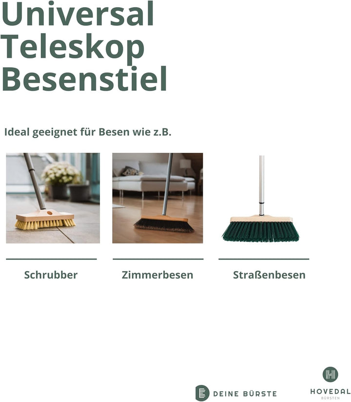 2x Besenstiel Teleskopstiel, 80 cm - 140 cm, Lange, stabile Teleskop Besenstiele mit Gewinde, Stiel