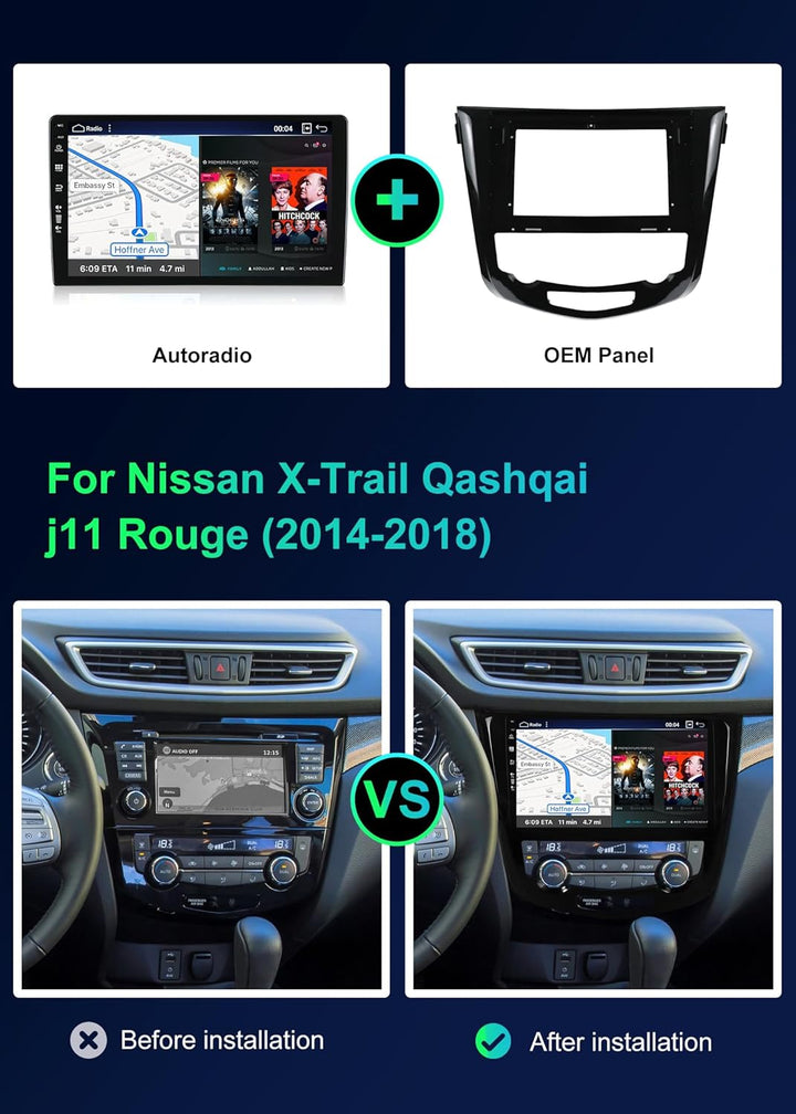 SXAUTO Android 12 IPS Autoradio für Nissan X-Trail Qashqai J11 Rouge(2014-2018) - Eingebaut Carplay/
