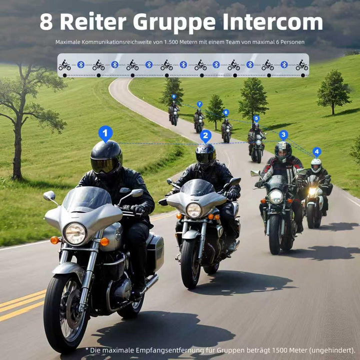 R16 Motorrad Bluetooth Headset –motorradhelm -Intercom mit Dual-Chip, Multi-Audio,IP67 wasserdicht,