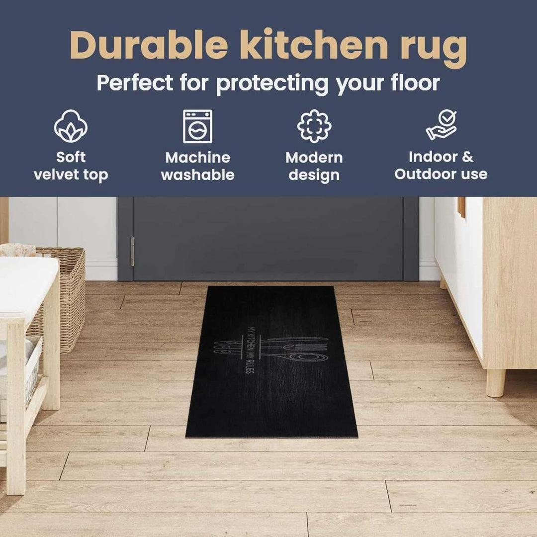 vidaXL Küchen Teppich Schwarz 150 x 45 cm Samt, Moderner Küchenläufer, samtiges Design, weiche Matte