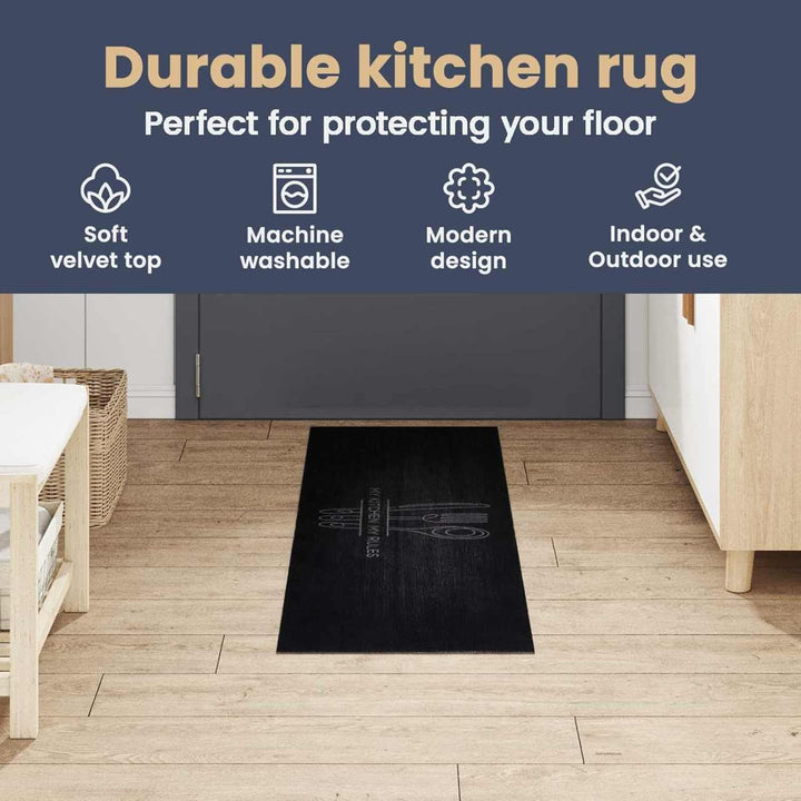 vidaXL Küchen Teppich Schwarz 150 x 45 cm Samt, Moderner Küchenläufer, samtiges Design, weiche Matte