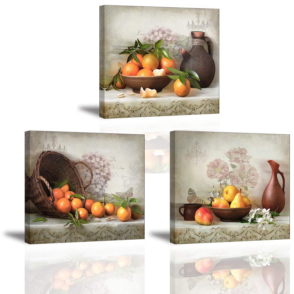 Piy Painting Wandbilder 3 Panel Fruchtbild Orange Bilder und Kunstdrucke auf Leinwand wasserdichte L