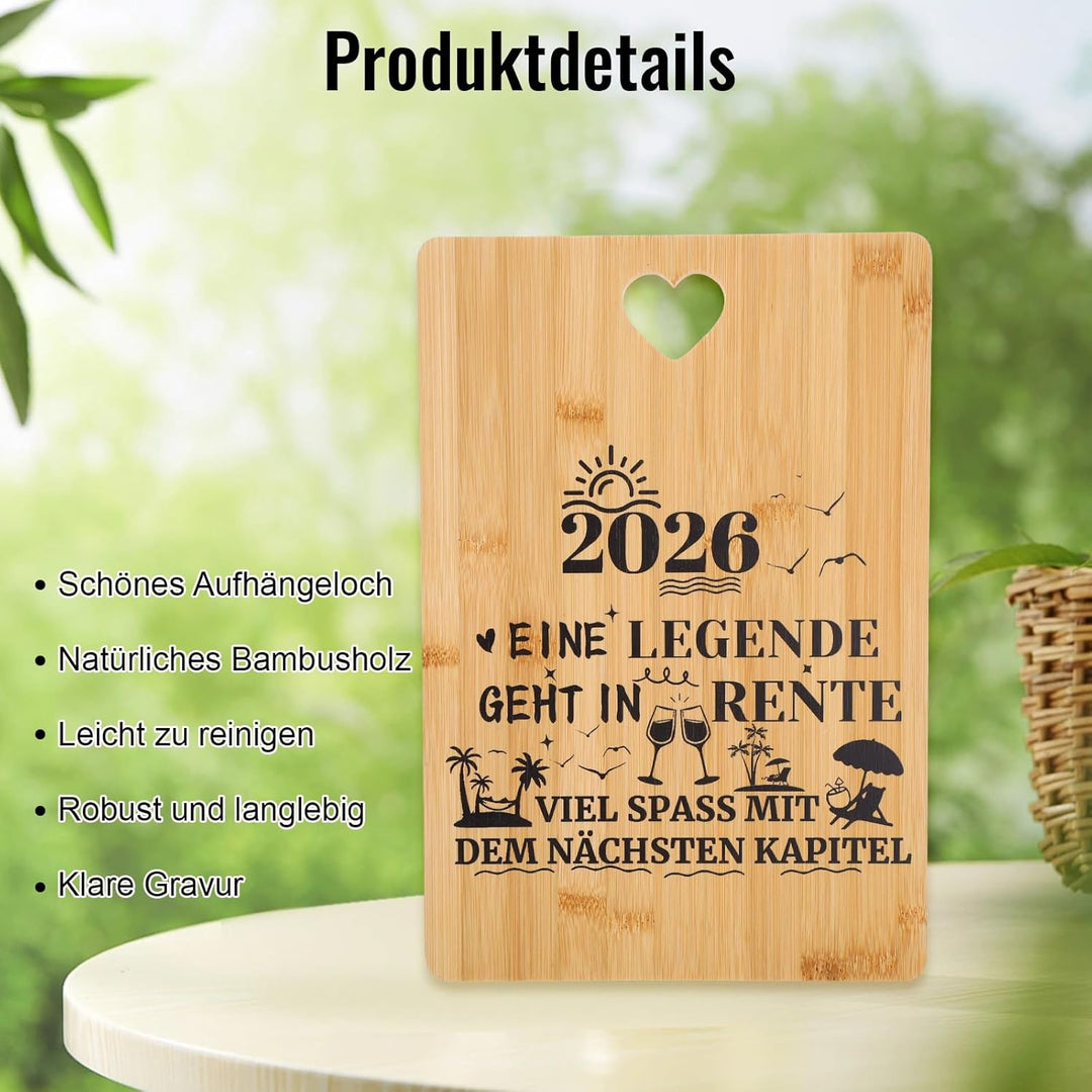 Ruhestand Geschenk，Renteneintritt Geschenk Männer，Schneidebrett Bambus，Geschenke zur Rente Frau，Gesc