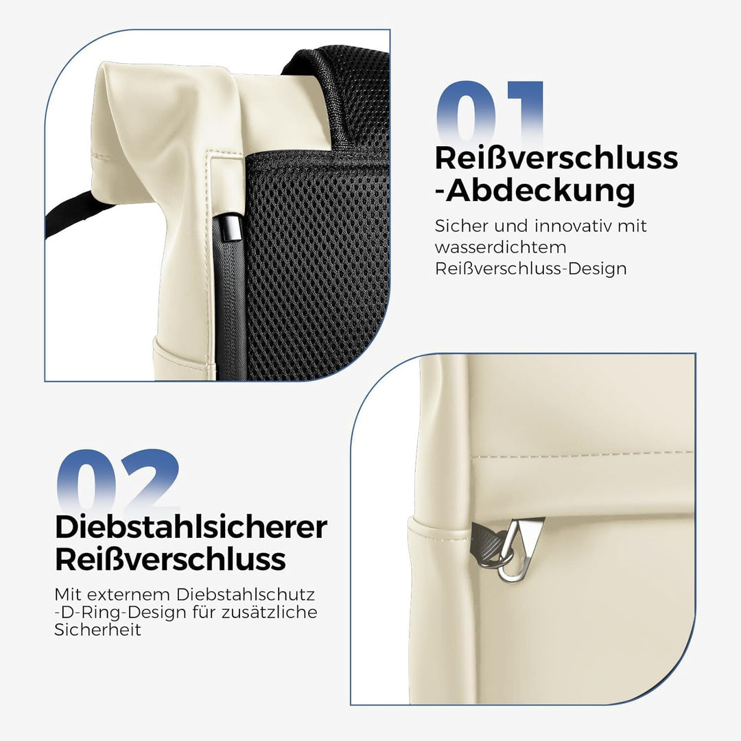 Wasserdicht Rucksack, Laptop Rolltop Rucksack für Herren & Damen Mit Diebstahlsichere Reissverschlus