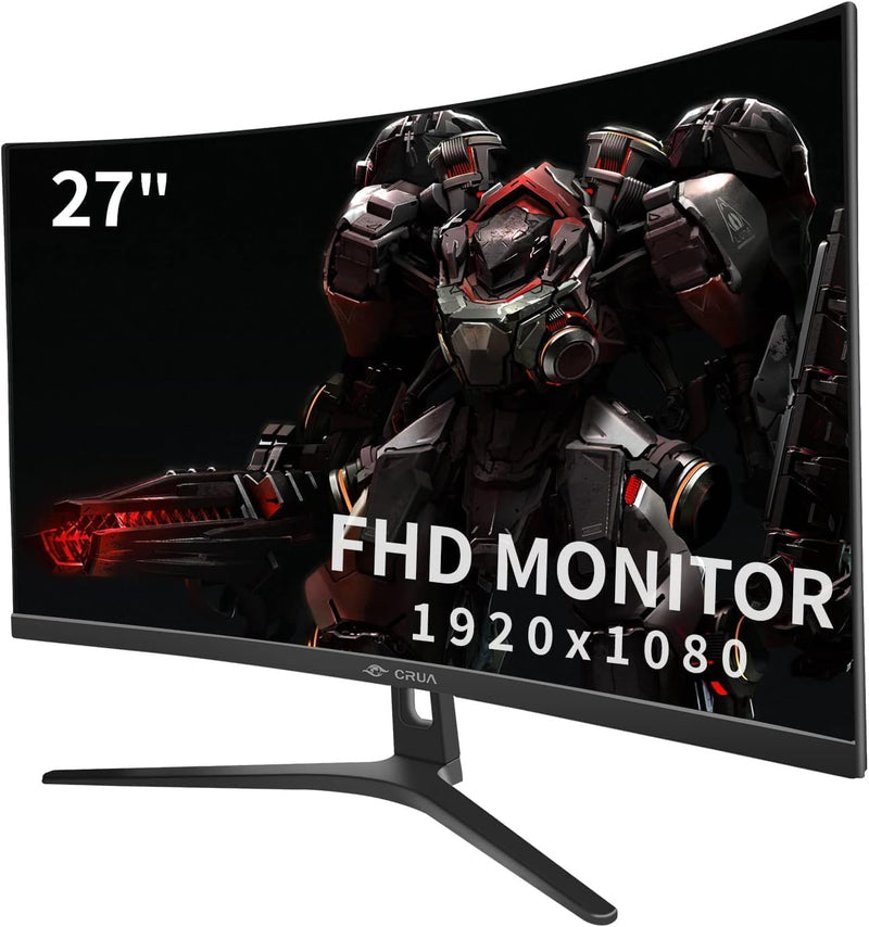 CRUA Curved Gaming-Monitor 27 Zoll 180Hz, FHD 1080P 1800R PC-Monitor, 1 ms GTG mit FreeSync, geringe