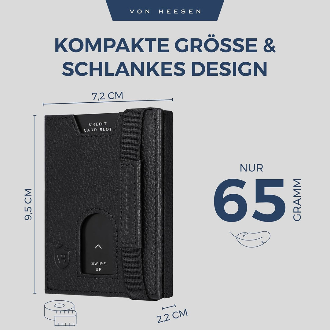 VON HEESEN Slim Wallet mit Münzfach &amp; RFID-Schutz - Leder Geldbeutel - Mini Geldbörse für Herren und