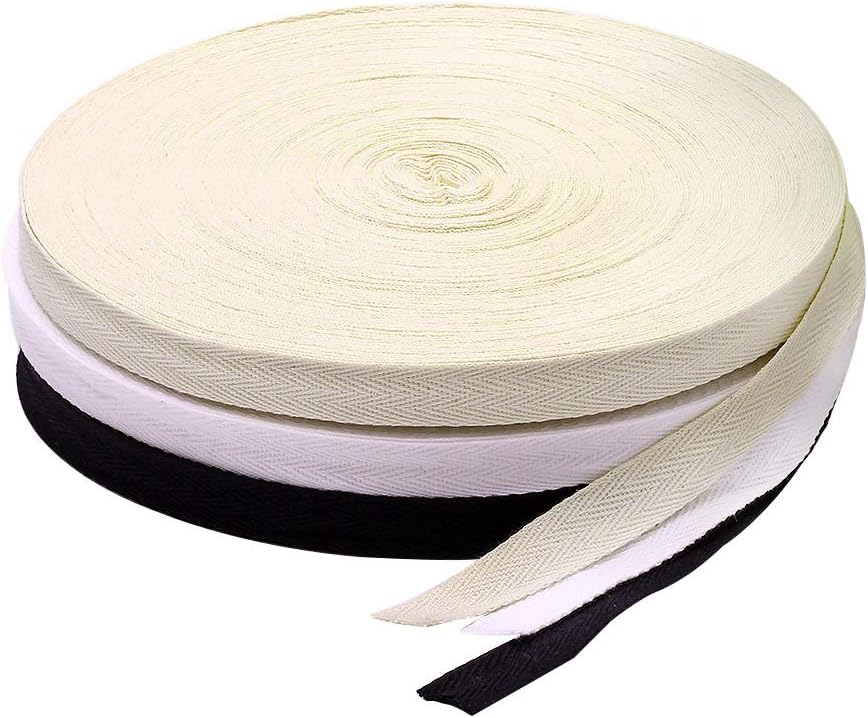 Egurs Baumwollband, 50 Meter 1-5cm Fischgrätenmuster Twillband Schrägband Nahtband Webband Beige 5cm