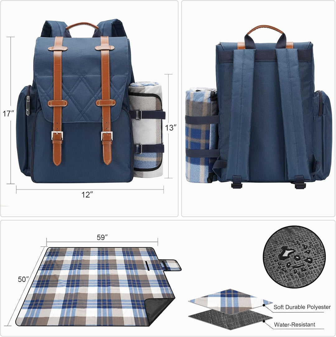 Picknick-Rucksack für 4 Personen mit grosser isolierter Kühltasche, Picknickkorb-Set mit Weinbeutel,