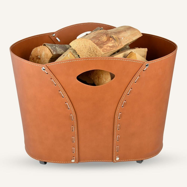 LIMAC Design VOLTA Holzkorb aus Leder, moderne Brennholztasche, Originale Kaminholztasche, Kaminholz