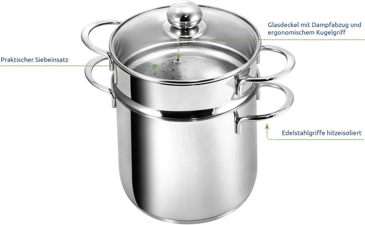 Kopf Induktion Kochtopf Makkaroni, Ø 20 cm, Edelstahl, mit Siebeinsatz für Gemüse