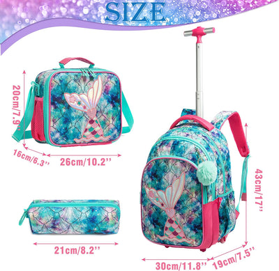 HTgroce Schulranzen mit Rollen für Mädchen, Kinderrucksack mit Rollen Trolley Schulrucksack für Mädc