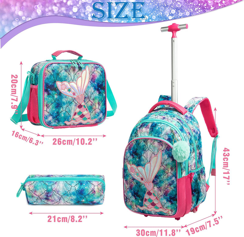 HTgroce Schulranzen mit Rollen für Mädchen, Kinderrucksack mit Rollen Trolley Schulrucksack für Mädc