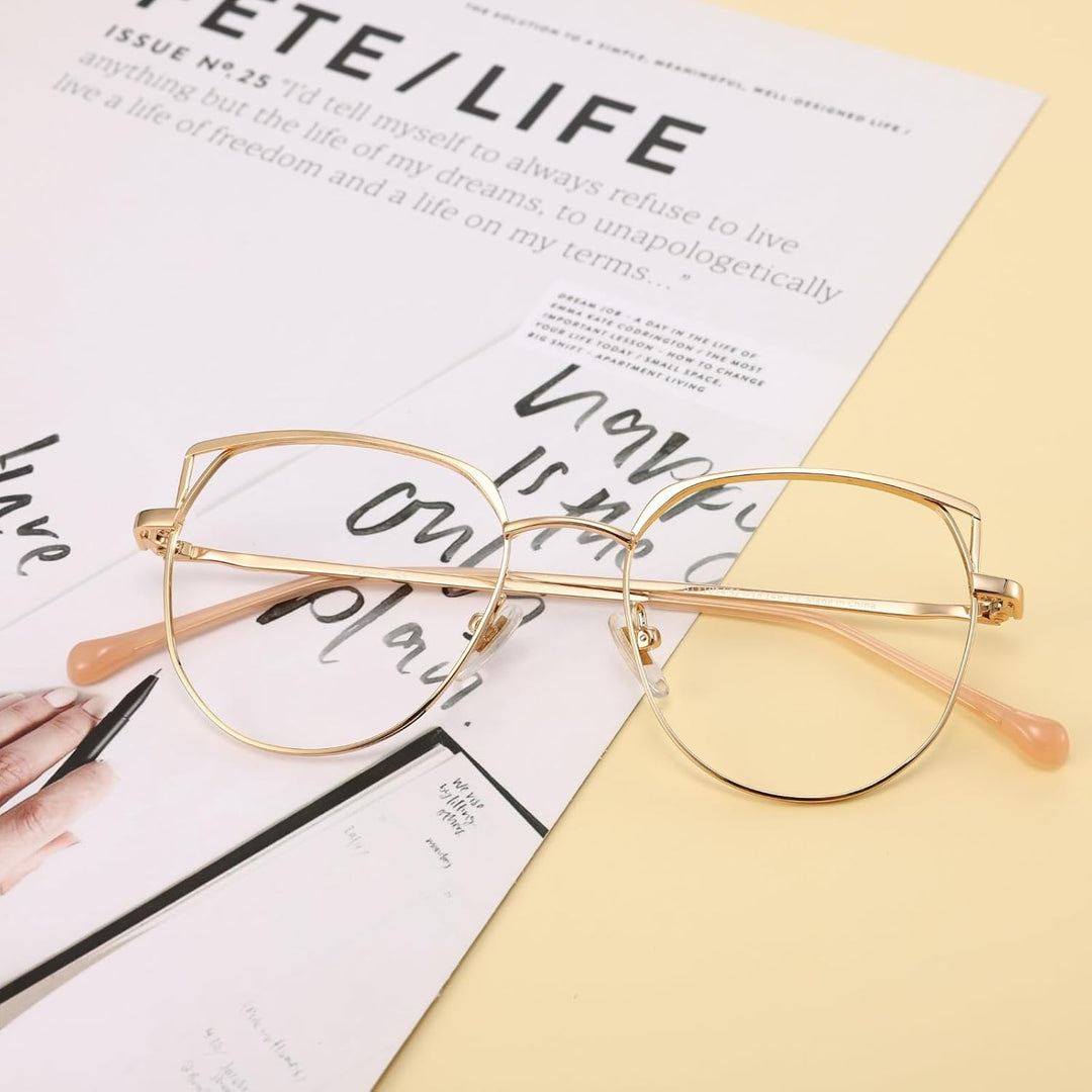 Firmoo Computer Brille Damen, Blaulichtfilter Brille ohne Sehstärke Entspiegelte Vollrand Metallbril