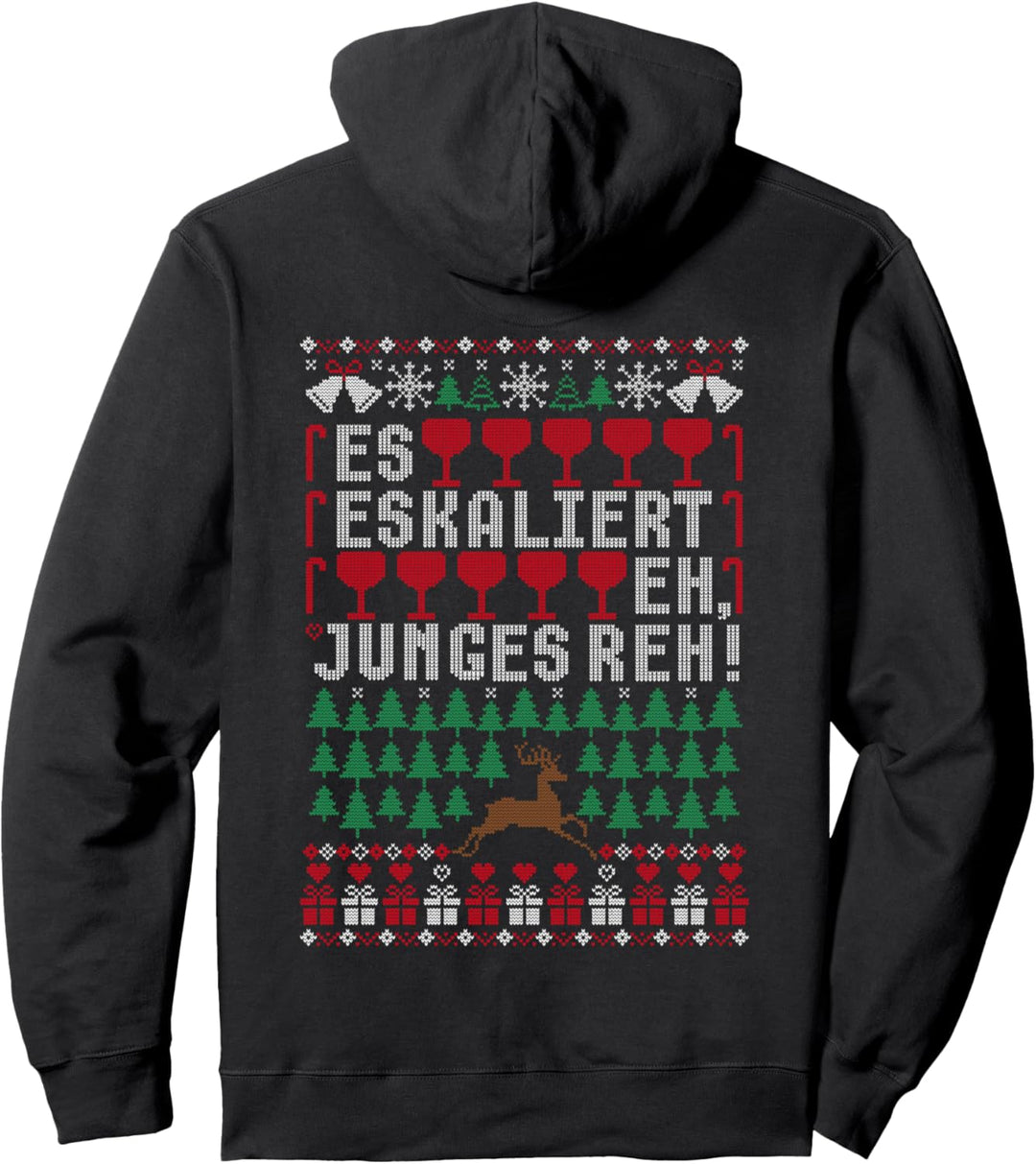 Es eskaliert eh Ugly Christmas Sweater Reh Weihnachten X-mas Pullover Hoodie