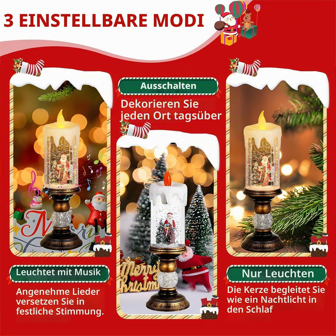 Weihnachtliche Schneekugeln, Laterne Kerzenförmige Schneelaterne Glitzernde Beleuchtete mit Musik un