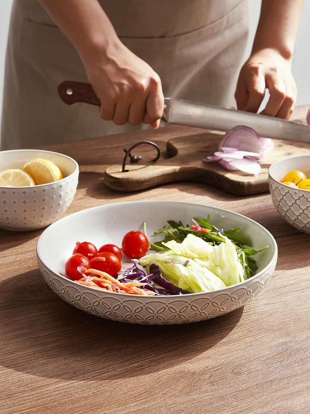 DOWAN Pastateller Gross Tief 4er Set, Ø 21,5 cm Porzellan Suppenteller Tief, Pastaschale Rund, Klass