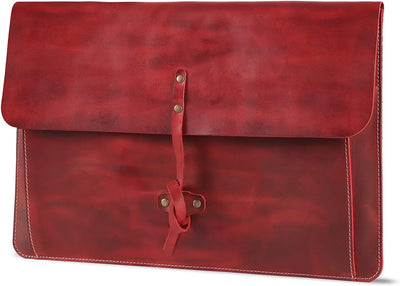 Londo Real Grain Leather MacBook Pro Case with Front Pocket & Flap Closure (Rot, 15-16 Zoll) OTTO507