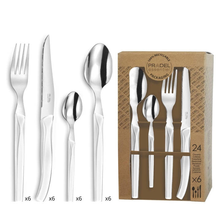 Lou Laguiole RISING SUN Besteck Set 6 Personen | 24-teilig | Weiss glänzend | Essbesteck 6 Personen