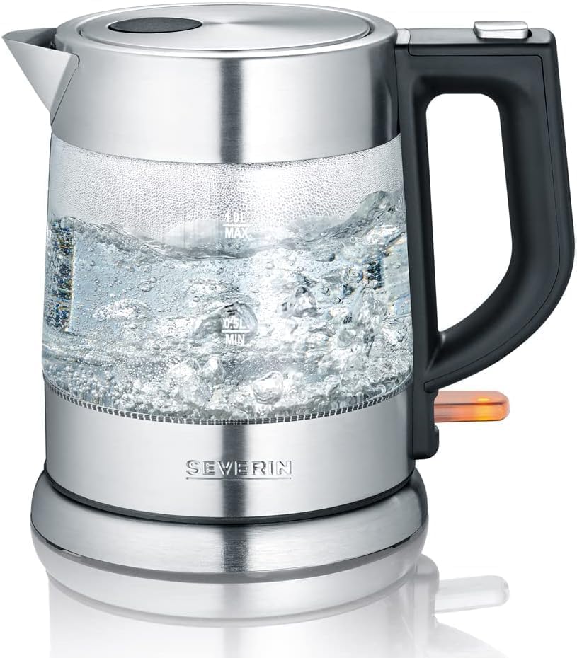 SEVERIN WK 3468 Glas-Wasserkocher (ca. 2.200 W, 1 L) edelstahl/schwarz & Automatik-Toaster, Inkl. Br
