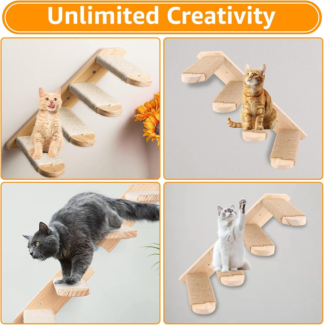 DAJAVE 2 Stück Kletterwand Katzen Katzentreppe Wand 8 Stufen,Katzenleiter mit Juteseil,Katzenbretter
