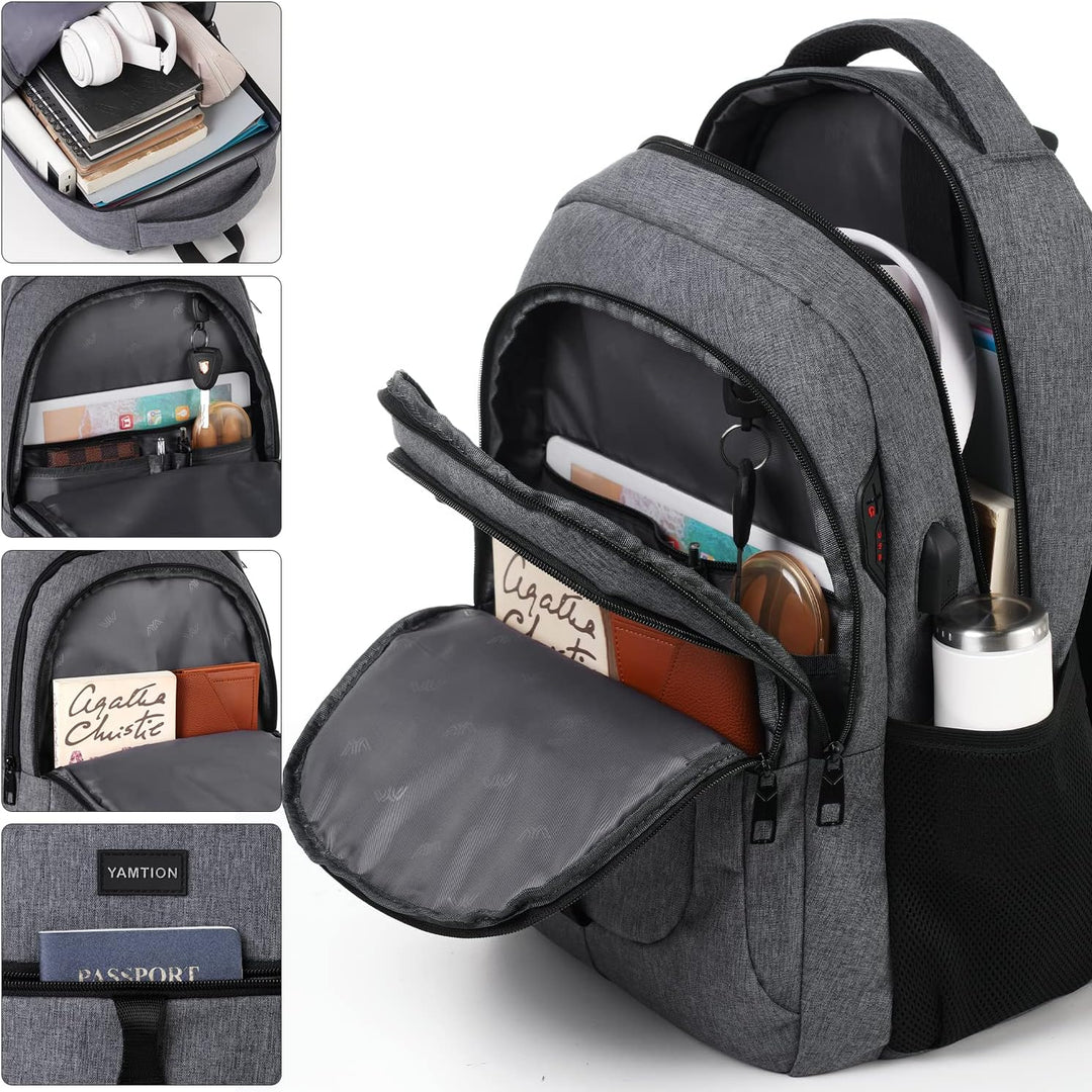 YAMTION Dunkelgrau Rucksack Herren und Damen,Unisex Schulrucksack Teenager für Jungen Mädchen Laptop