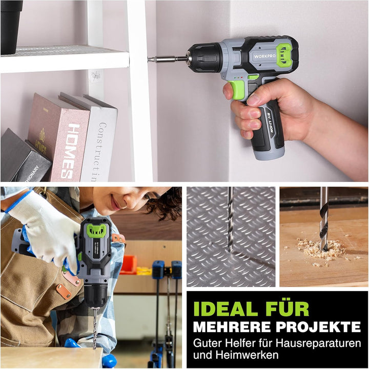 WORKPRO 8V Akku Bohrschrauber Set mit Transportkoffer, Akkuschrauber, 2x2000 mAh Akkus Bohrmaschine,