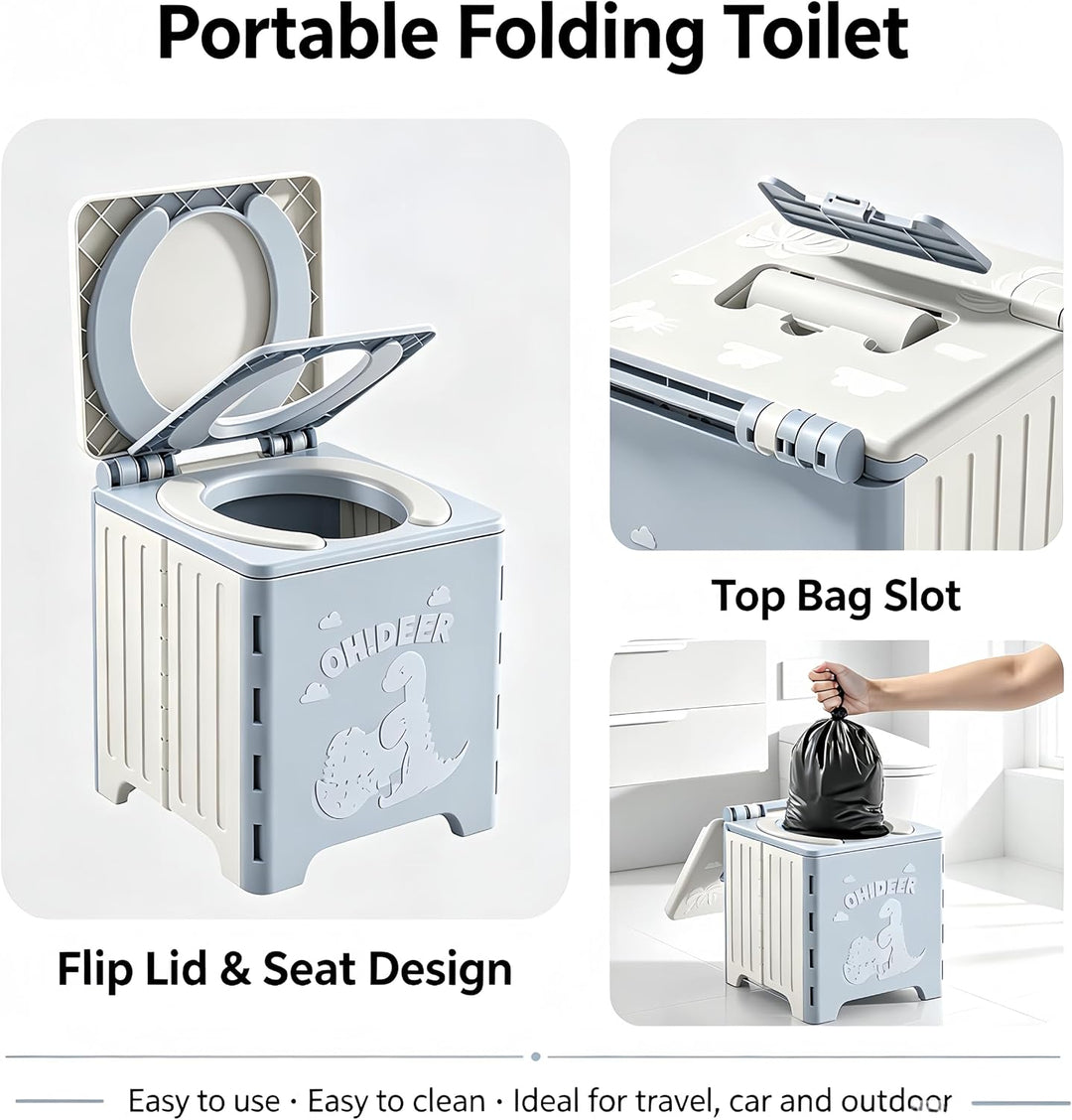 Faltbares Töpfchen für unterwegs, Reisetöpfchen &amp; mobile Reisetoilette Kinder mit PU-Sitz, stabilem