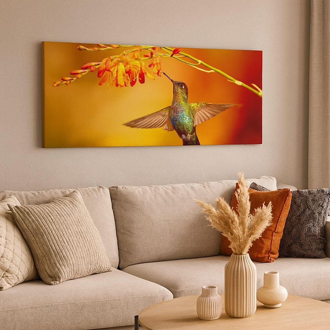 Panorama Bilder auf Leinwand 100x40cm Leinwandbild Kolibri Vogel Sommer Gross Wanddeko Bild Schlafzi