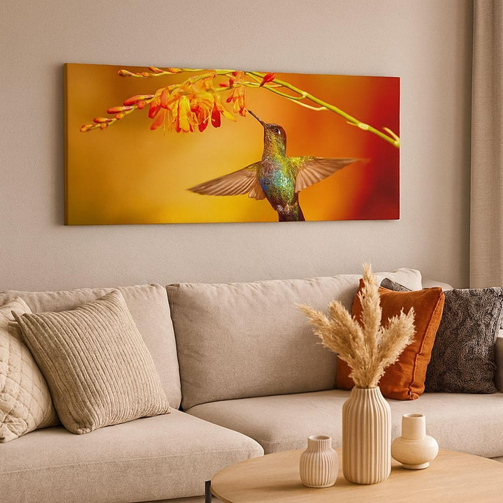 Panorama Bilder auf Leinwand 100x40cm Leinwandbild Kolibri Vogel Sommer Gross Wanddeko Bild Schlafzi