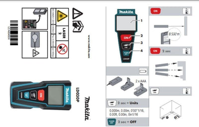 Makita LD030P Entfernungsmesser 30 M, Schwarz, Türkis, Blau, Silber