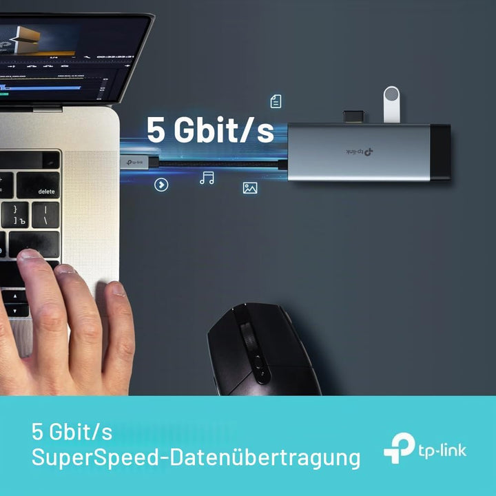 TP-Link UH6120C USB C Hub PD100W, 4K 60Hz HDMI, 1× USB C 5Gbps, 2× USB A 5Gbps, Gigabit Ethernet, ko