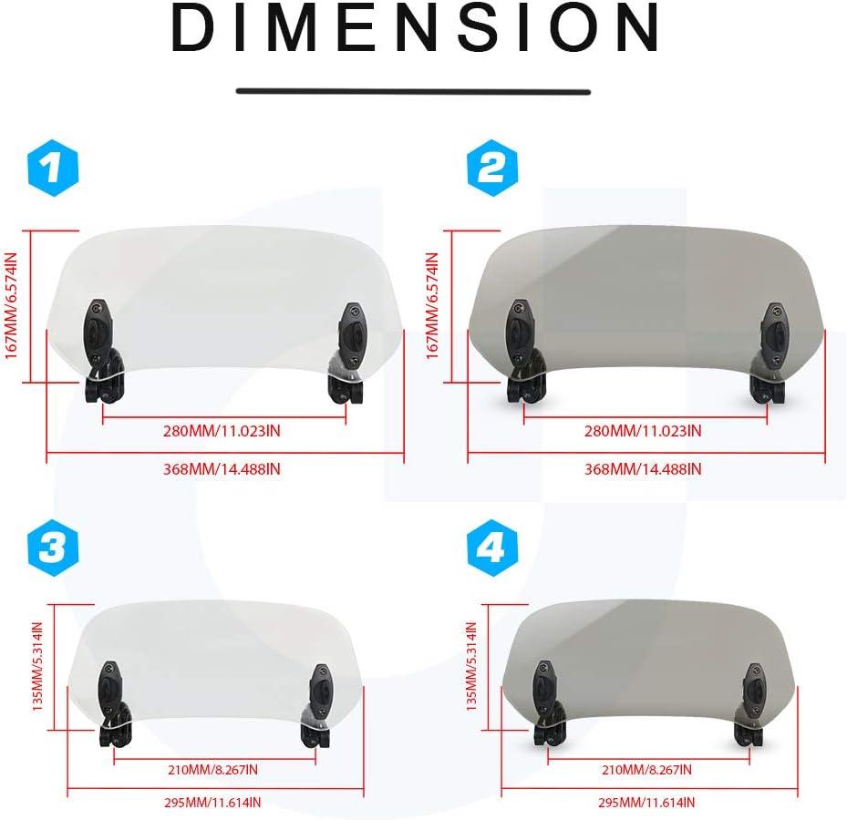 368mm Motorrad Windabweiser Verstellbare Clip-on Windschutzscheibe Zubehör Windschild Windschutzsche