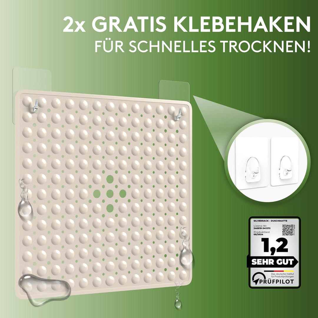 SilverRack Duschmatte rutschfest 53x53 cm (Beige) - Antirutschmatte Dusche BPA frei für Kinder - Bad