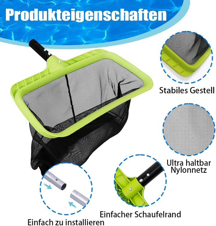 Pool Kescher,Teich Kescher mit 2.1M Verstellbarem Stab,Laubkescher,Poolkescher,Bodenkescher Pool,Poo