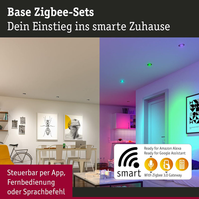 Paulmann 92468 LED Einbauleuchte Base Smart Home Zigbee Basisset schwenkbar rund 230V 3x4,9W 3x420lm