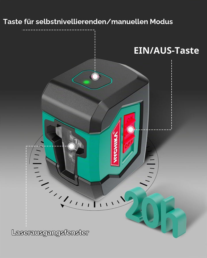 HYCHIKA Kreuzlinienlaser, Linienlaser Selbstnivellierend 15M mit Dualem Lasermodul 360°Umschaltbar H