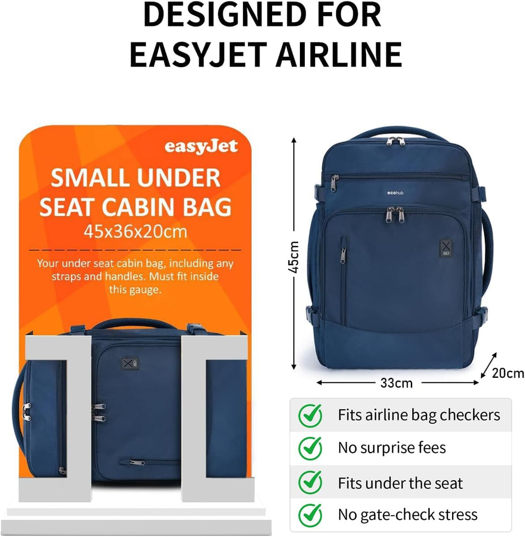 ECOHUB Rucksack Easyjet Handgepäck 45x36x20, Reiserucksack Gepäck Laptop Daypacks, PET-Recycelte Umw