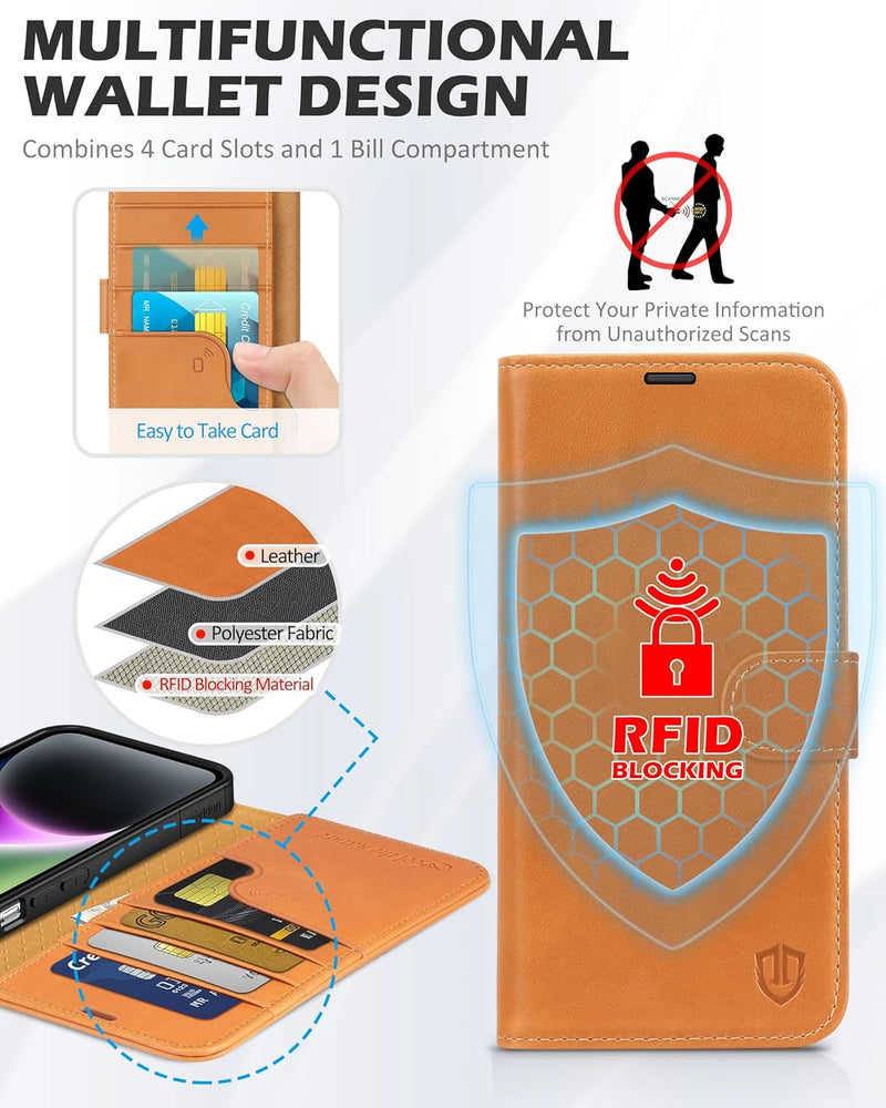 SHIELDON Hülle für iPhone 14 Plus Schutzhülle 2022 [Erstklassig Rindsleder] [RFID-Sperre] [Kartenfac