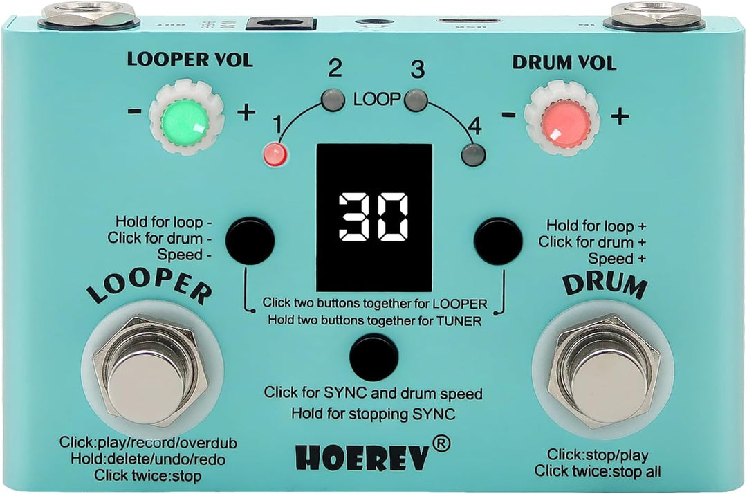 HOEREV Drum Looper Tuner Effekt Audio Workstation Gitarrenpedal ohne Netzteil